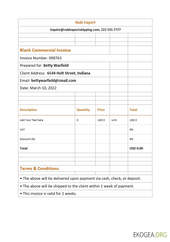 Facture commerciale vierge